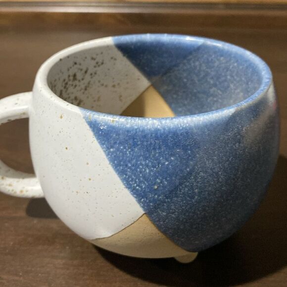 Blueprint Navy Blue Tan and White Speckled Perky Ceramic Mug with Feet - Picture 5 of 7